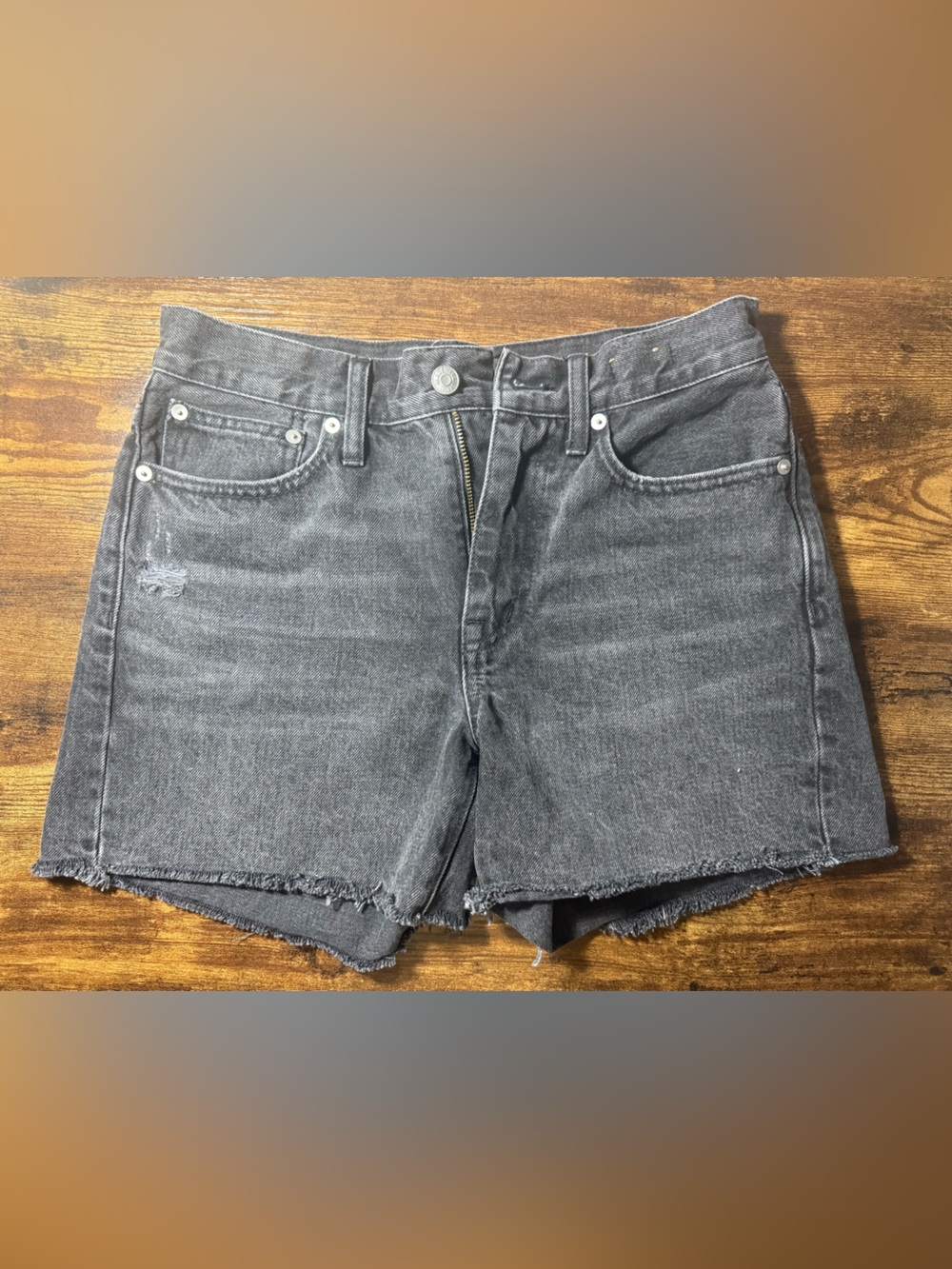 MADEWELL Women's Black Denim Cutoff Shorts - Relaxed Med Length. Size 25.